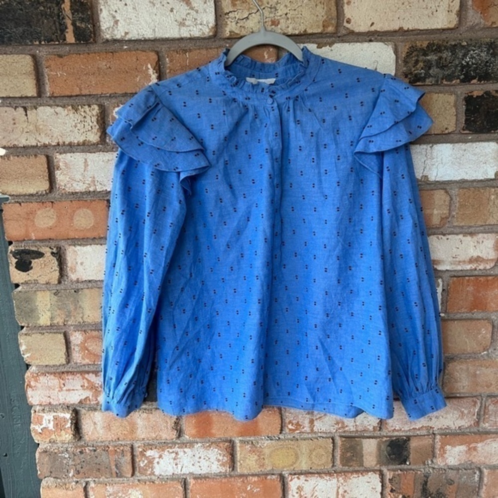 Joie Idonia Ruffle Sleeve Peasant Cotton Blouse - Picture 3 of 10